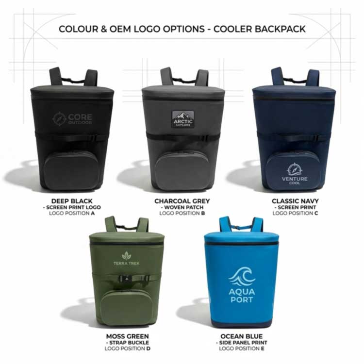 color and OEM logo options on rigid box cooler backpack